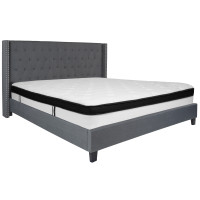 Flash Furniture HG-BMF-48-GG Riverdale King Size Tufted Upholstered Platform Bed in Dark Gray Fabric with Memory Foam Mattress